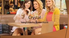  Presentation with coffee - PPT theme enhanced with food court - group of young women drinking background and a coral colored foreground