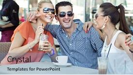  Presentation with young people diversity - Presentation with food court - three young people background and a  colored foreground