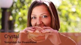  Presentation with lunch - PPT theme featuring food court - woman eating lunch background and a red colored foreground