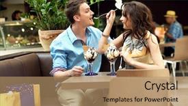  Presentation with court - Theme with food court - woman feeding her husband background and a coral colored foreground