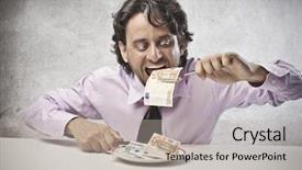  Presentation with satellite dish tv - Slides enhanced with avid - greedy businessman eating banknotes background and a  colored foreground