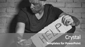  Presentation with homeless - Colorful presentation theme enhanced with money inequality - homeless poor man holding carton backdrop and a gray colored foreground