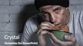  Presentation with brick - Amazing PPT theme having food shortage - hungry poor man eating piece backdrop and a gray colored foreground