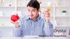  Presentation with time is running out - Colorful presentation theme enhanced with man running out of money backdrop and a light blue colored foreground