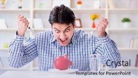  Presentation with restaurant - Presentation design featuring man running out of money background and a light blue colored foreground