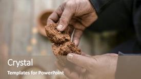  Presentation with helping man - Audience pleasing presentation theme consisting of helping needy - poor man holding bread closeup backdrop and a coral colored foreground