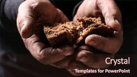  Presentation with holding puzzle pieces - PPT theme consisting of helping needy - poor man holding pieces background and a wine colored foreground