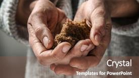  Presentation with piece of the pie - Colorful presentation enhanced with helping needy - poor woman holding piece backdrop and a tawny brown colored foreground