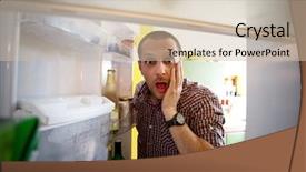  Presentation with fridge - PPT theme having hungry man looks - shocked men looking in his background and a soft green colored foreground