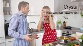  Presentation with kitchen - Presentation theme having young couple screaming at home in the kitchen background and a soft green colored foreground