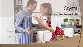  Presentation with kitchen - Audience pleasing presentation consisting of food crisis - young couple screaming at home backdrop and a soft green colored foreground