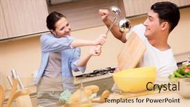  Presentation with fight for equality - Colorful presentation theme enhanced with couple argument - young family doing funny fight backdrop and a  colored foreground