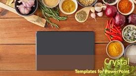  Presentation with food red - Audience pleasing presentation consisting of food-culinary-and-eating-concept backdrop and a tawny brown colored foreground