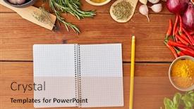  Presentation with food red - Colorful presentation theme enhanced with food-culinary-and-eating-concept backdrop and a coral colored foreground