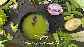  Presentation with healthy soup - Colorful slide deck enhanced with food-culinary-and-healthy-eating backdrop and a tawny brown colored foreground