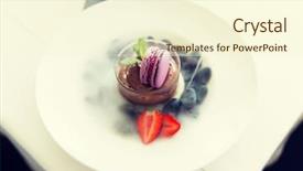 Presentation with haute cuisine - Theme enhanced with food culinary haute cuisine and cooking concept - close up of chocolate dessert with macaron cookie and fresh strawberry at restaurant background and a cream colored foreground