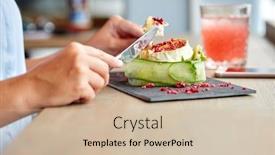  Presentation with haute cuisine - Amazing theme having food culinary haute cuisine and people concept - woman eating goat cheese salad with vegetables and dried raspberries using fork and knife at restaurant or cafe backdrop and a soft green colored foreground