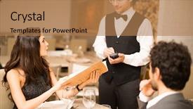  Presentation with luxury nature couple - Beautiful PPT theme featuring western day - couple ordering dinner backdrop and a coral colored foreground