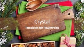  Presentation with christmas food - Audience pleasing PPT theme consisting of food decor and cooking utensils backdrop and a coral colored foreground