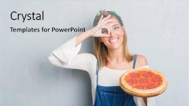  Presentation with pizza - Amazing presentation having food delivery - beautiful young woman over grunge backdrop and a light gray colored foreground