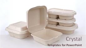  Presentation with food delivery - PPT theme with food-delivery-cardboard-containers background and a mint green colored foreground