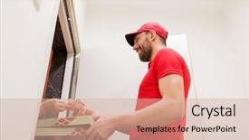  Presentation with mail - Beautiful presentation design featuring food delivery mail and people backdrop and a coral colored foreground