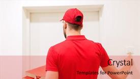  Presentation with mail - Slide set with food delivery mail and people background and a crimson colored foreground