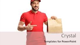  Presentation with food delivery - Cool new presentation design with food-delivery-man-holding backdrop and a lemonade colored foreground