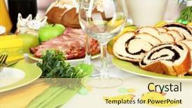  Presentation with cutlery easter table setting - Presentation featuring food design - serving easter table with tasty background and a  colored foreground