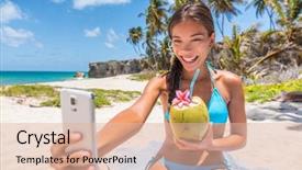  Presentation with coconut water - PPT theme consisting of food destination - happy girl taking selfie background and a lemonade colored foreground