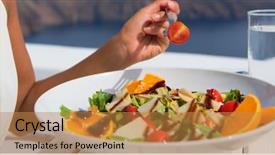  Presentation with healthy eating - Colorful presentation design enhanced with food destination - healthy woman person eating salad backdrop and a gold colored foreground