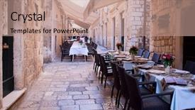  Presentation with dubrovnik - PPT layouts with food destination - street restaurant in heart background and a coral colored foreground