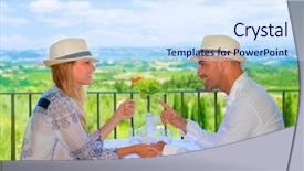  Presentation with breakfast - Presentation theme consisting of food destination - young couple having breakfast background and a sky blue colored foreground