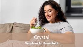  Presentation with young happy people smiling - Beautiful slide set featuring food-diet-and-people-concept backdrop and a coral colored foreground