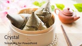  Presentation with food dimsum - Beautiful slide set featuring food dimsum - asian chinese rice dumplings backdrop and a coral colored foreground