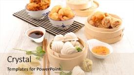  Presentation with asian food - Slide deck consisting of food dimsum - asian cuisine background and a lemonade colored foreground