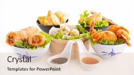  Presentation with food dimsum - Cool new presentation theme with food dimsum - assortment of asian cuisine backdrop and a lemonade colored foreground
