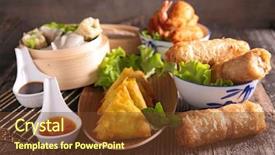  Presentation with food dimsum - PPT theme with food dimsum - assortment of asian cuisine background and a tawny brown colored foreground