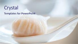  Presentation with dim sum - Presentation design consisting of food dimsum - chinese dim sum hagao background and a sky blue colored foreground