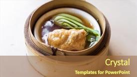  Presentation with dim sum - Presentation enhanced with food dimsum - chinese dim sum in wooden background and a tawny brown colored foreground