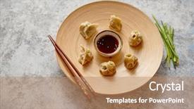  Presentation with food dimsum - Presentation theme featuring food dimsum - delicious chinese dumplings served background and a coral colored foreground