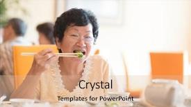  Presentation with senior asian - Cool new PPT theme with food dimsum - happy 60s senior asian woman backdrop and a lemonade colored foreground