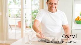  Presentation with asian chopsticks - Theme having food dimsum - middle age man eating asian background and a lemonade colored foreground