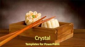  Presentation with dim sum - Colorful presentation theme enhanced with food dimsum - shrimp dim sum with chopstick backdrop and a tawny brown colored foreground