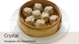  Presentation with bamboo - Presentation design featuring food dimsum - shumai dumplings in a bamboo background and a gold colored foreground