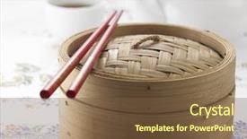  Presentation with chopstick - Colorful PPT layouts enhanced with chinese cuisine - chopstick rest on the bamboo backdrop and a tawny brown colored foreground