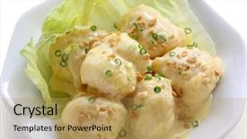  Presentation with mayonnaise - Slides enhanced with shrimp with mayonnaise sauce chinese cuisine background and a yellow colored foreground