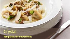  Presentation with soup appetizer and salad - Presentation design having asian dumplings broth bowl - wonton soup background and a tawny brown colored foreground
