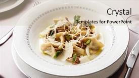  Presentation with soup - Amazing presentation design having asian dumplings broth bowl - wonton soup backdrop and a soft green colored foreground