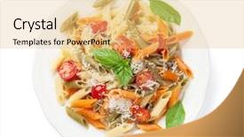  Presentation with penne pasta - Slide set featuring plate food - colorful penne pasta with tomatoes background and a yellow colored foreground